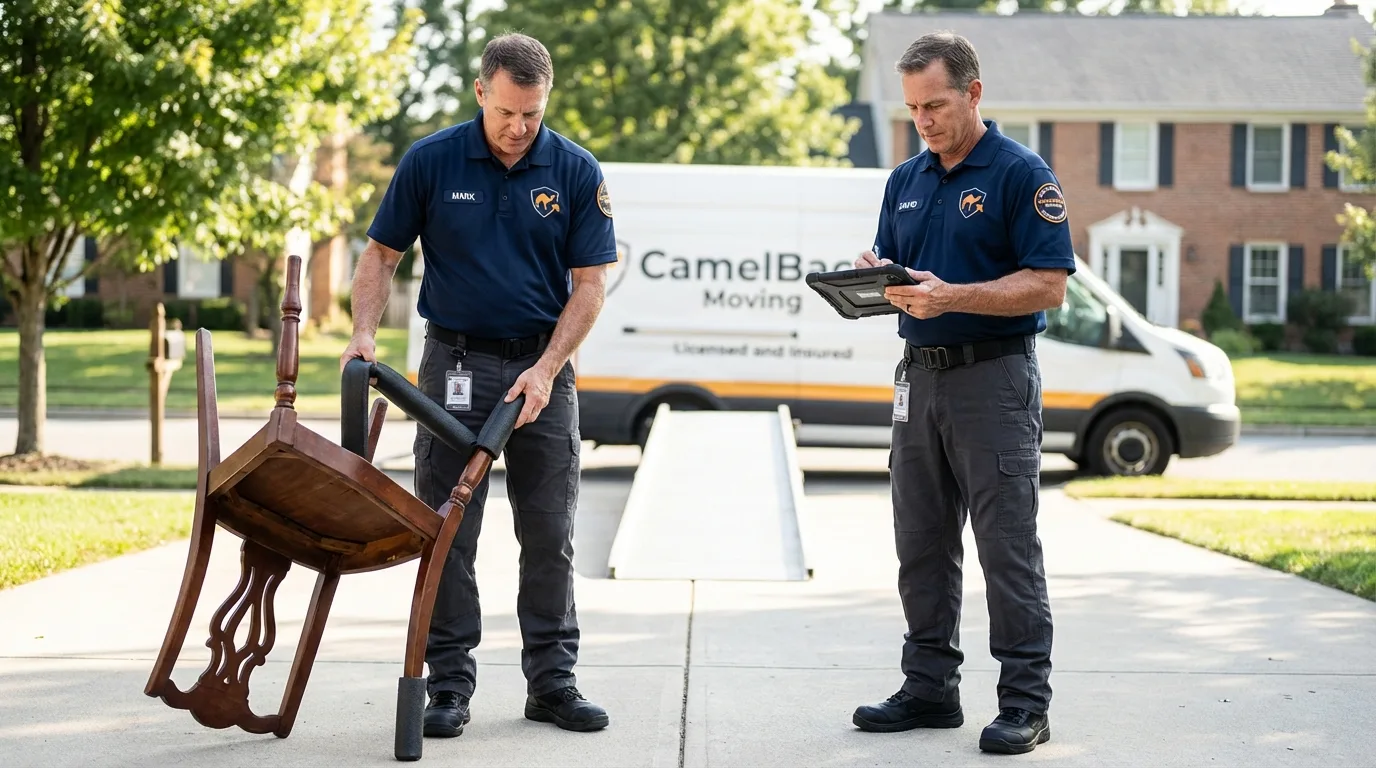 Movers inspecting furniture for damage prevention before loading in Paintsville, KY