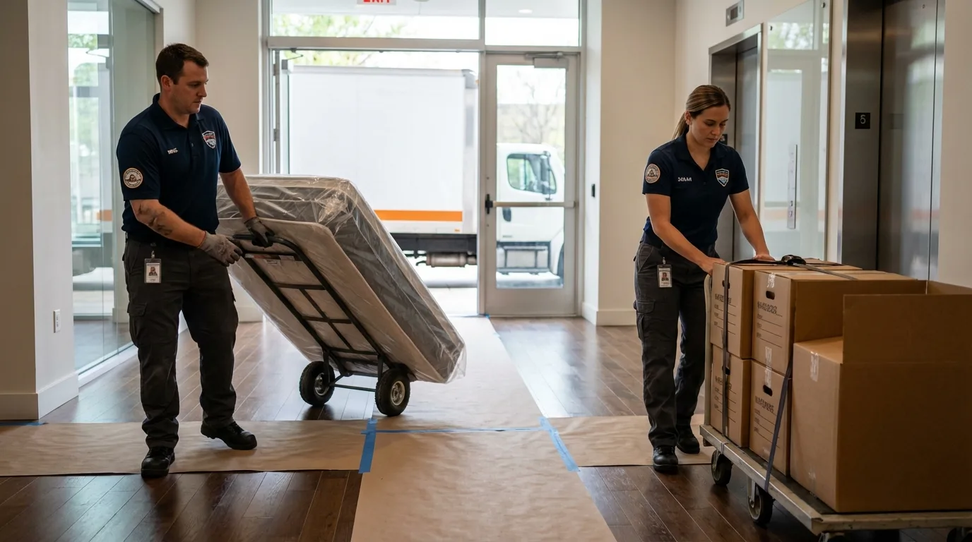 Professional apartment movers loading elevator in Paintsville, KY